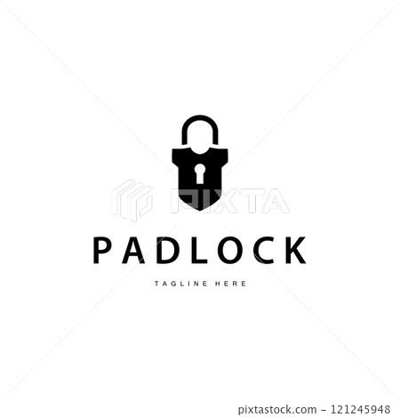 black silhouette padlock logo security illustration with simple shape design template 121245948