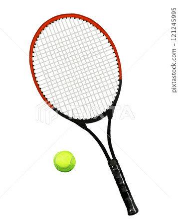 網球拍(紅色)和網球 網球拍(紅色)和網球 121245995