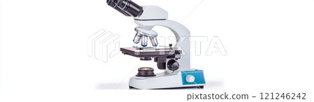 A modern laboratory microscope designed for high-precision observation of specimens and biological samples. A modern laboratory microscope designed for high-precision observation of specimens and biological samples. 121246242