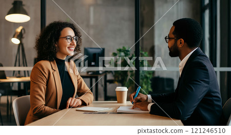 Business person working in a cafe 121246510