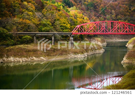 JR Kitakami Line Waga River Second Bridge in Autumn JR Kitakami Line Waga River Second Bridge in Autumn 121246561