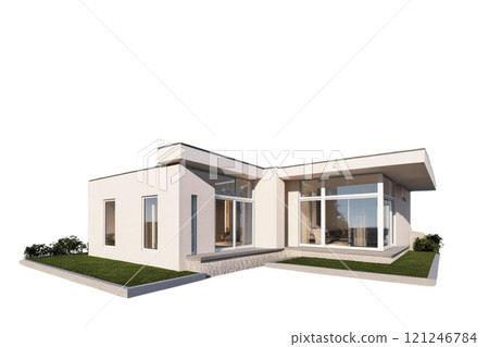 3d render of a modern house on isolate transparency background, PNG  121246784