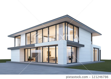 3d render of a modern house on isolate transparency background, PNG  121246786