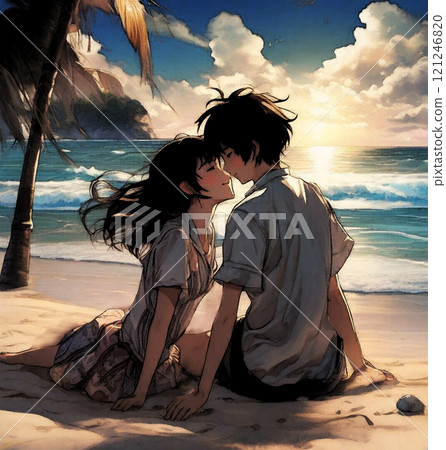 【插畫素材】甜蜜的夏天/戀人/情侶/吻/悲傷/吻/糖醋/漫畫風格/壓克力水彩畫 【插畫素材】甜蜜的夏天/戀人/情侶/吻/悲傷/吻/糖醋/漫畫風格/壓克力水彩畫 121246820