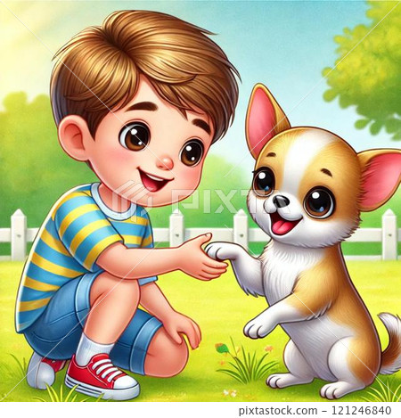 A pet (Chihuahua) happily playing with its paws 121246840
