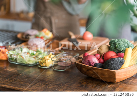 烹飪課/烹飪學校的烹飪/食材和女教練 121246856