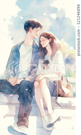 A smile under the blue sky | A happy couple and a peaceful moment of youth 121246899