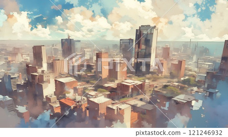 Futuristic cityscape | Beautiful cityscape with skyscrapers and blue skies 121246932