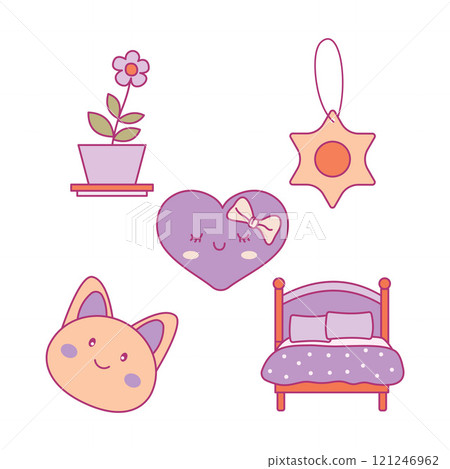 Cute Stuff Collection Set at Home with Cat Doll Toy Bed Plant Decoration 121246962