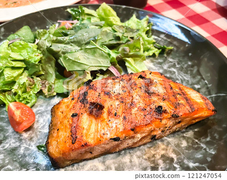 Alaskan Salmon Steak at a restaurant in Durango, Mexico 121247054