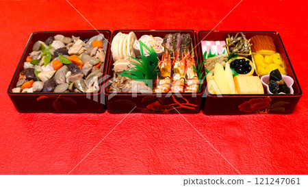 Osechi cuisine packed in a tiered box: Homemade New Year's cuisine 121247061