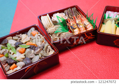 Handmade New Year's food packed in three layers 121247072