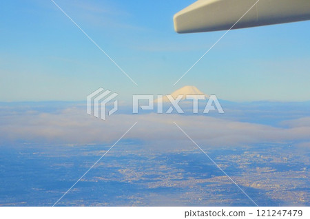 Mt Fuji with airplane wing 121247479