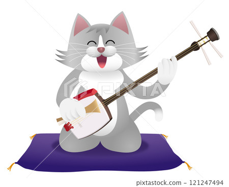 Cat playing the shamisen Cat playing the shamisen 121247494