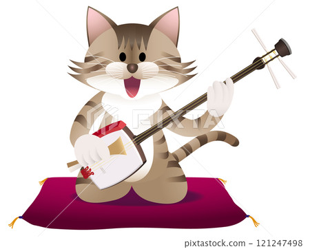 Cat playing the shamisen 121247498