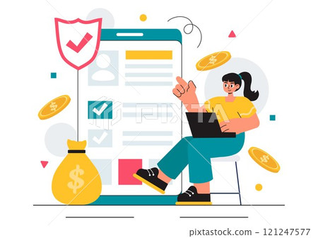 Encashment Vector Illustration featuring Employees Receiving Payment or Financial Compensation from Banking Collections in a Flat Style Background 121247577