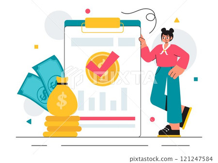 Encashment Vector Illustration featuring Employees Receiving Payment or Financial Compensation from Banking Collections in a Flat Style Background 121247584
