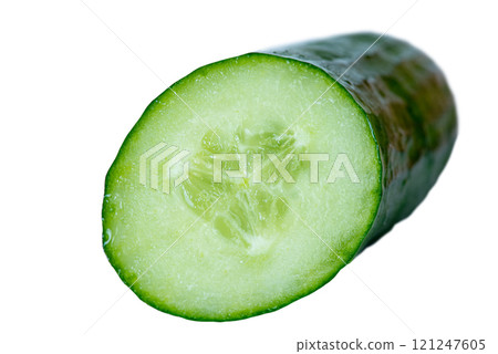 Half of cucumber isolate on white background. Vegetables, cucumber Half of cucumber isolate on white background. Vegetables, cucumber 121247605