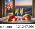 Celebrating the New Year with fireworks and champagne 121247860