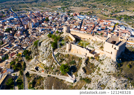 View of Castalla cityscape and ancient castle 121248328