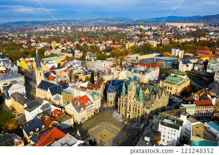 Aerial view of Liberec cityscape with buildings and streets 121248352