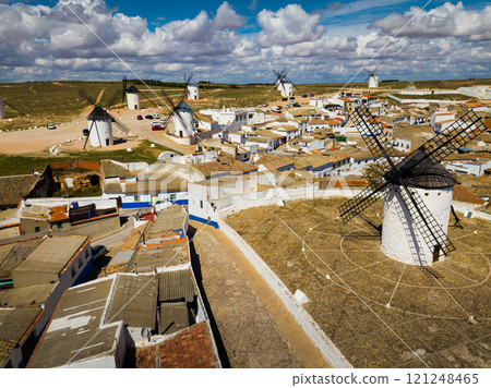 Roofs of town in La Mancha region. Campo de criptana. Spain 121248465