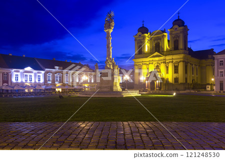 Unirii Square with Catholic Dome and Trinity Column at night 121248530
