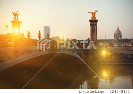 Alexandre III bridge across Seine river and Hotel of Invalides 121248531