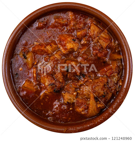 Beef tripe served with sauce in bowl 121248960