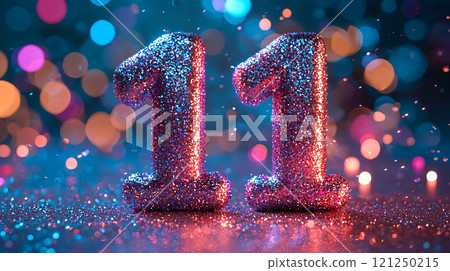 The number 11 decorated with sparkling colorful glitter 121250215