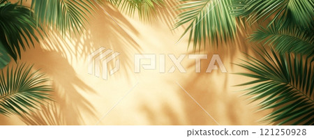 米色背景上的棕櫚葉陰影 121250928