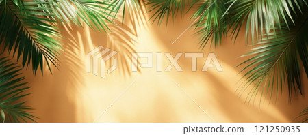 Palm leaf shadow on a beige background 121250935