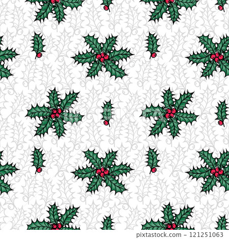 Merry Christmas holly berry Seamless pattern for textile or scrabooking.Christmas holly berry greenery Merry Christmas holly berry Seamless pattern for textile or scrabooking.Christmas holly berry greenery 121251063