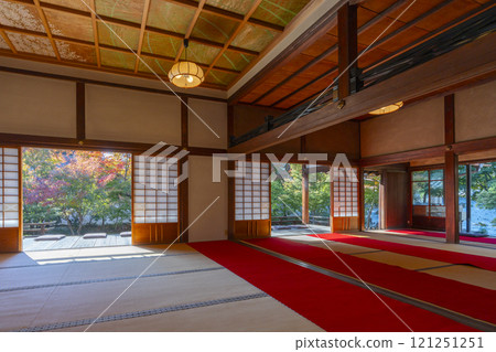 Autumn in Kyoto: Nishijin Koshoji Temple: Beautiful autumn foliage in the garden in front of the hojo Autumn in Kyoto: Nishijin Koshoji Temple: Beautiful autumn foliage in the garden in front of the hojo 121251251