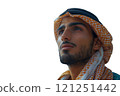 Bearded man in a turban and scarf around his neck 121251442