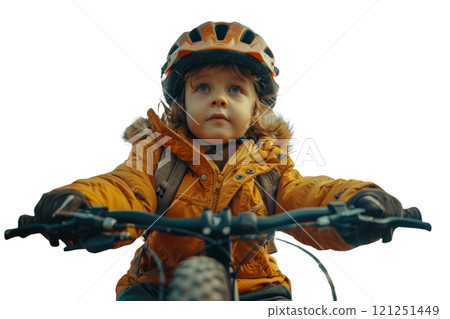 A young boy is wearing a helmet while riding a bike 121251449