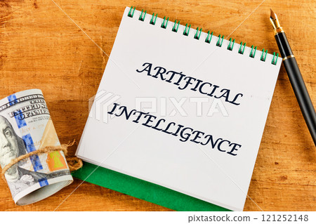 The concept of technology and development. Phrase, word, text ARTIFICIAL INTELLIGENCE close-up 121252148