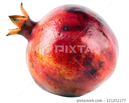 ripe red pomegranate isolated on white background 121252177