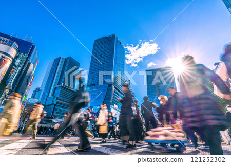 Tokyo cityscape in Japan December...Morning sunshine...The crowded Shibuya Scramble Crossing...May happiness be with you in the new era = Shibuya, 7th 121252302