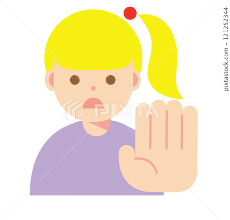 Illustration of a woman refusing or stopping Illustration of a woman refusing or stopping 121252344