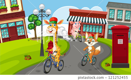 Animals Enjoying a Bicycle Adventure Animals Enjoying a Bicycle Adventure 121252455