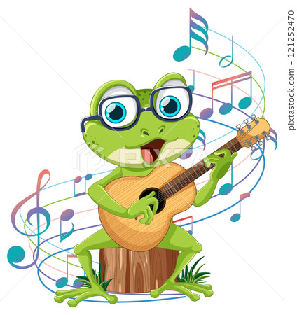 Frog Playing Guitar with Musical Notes 121252470