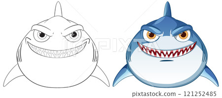 Smiling Cartoon Shark Illustration 121252485