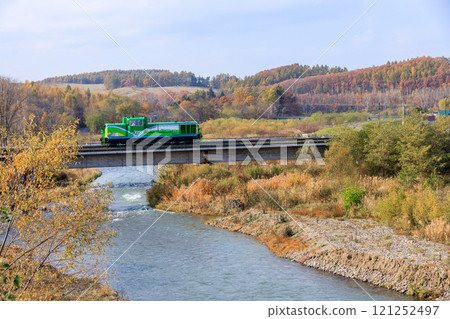 The Norokko train crossing a railway bridge covered in autumn leaves The Norokko train crossing a railway bridge covered in autumn leaves 121252497