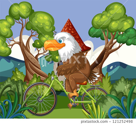 Eagle Riding a Bicycle in Forest Eagle Riding a Bicycle in Forest 121252498