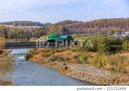 The Norokko train crossing a railway bridge covered in autumn leaves The Norokko train crossing a railway bridge covered in autumn leaves 121252499