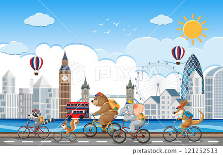 Animals Cycling Through Cityscape Adventure 121252513