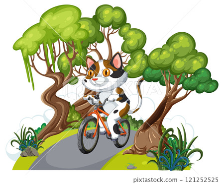Cat Riding a Bicycle in Forest 121252525