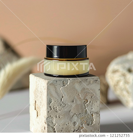 Cosmetic cream in a glass jar. Skin care concept. Background for beauty products Cosmetic cream in a glass jar. Skin care concept. Background for beauty products 121252735