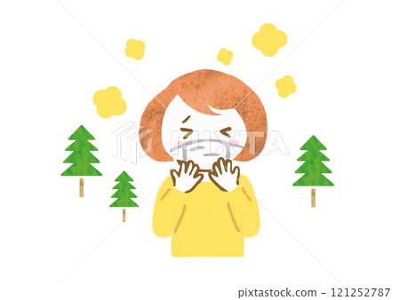 Hand-drawn illustration of a woman suffering from pollen allergies Hand-drawn illustration of a woman suffering from pollen allergies 121252787